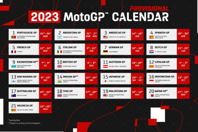 MotoGP anunció el calendario provisional para el 2023